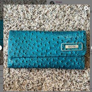 Kenneth Cole Reaction Women's Teal textured Faux Ostrich Long Clutch Wallet NWT